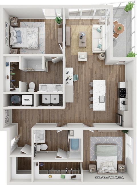 Floor plan for 2 beds, 2 baths, 1178 sqft
